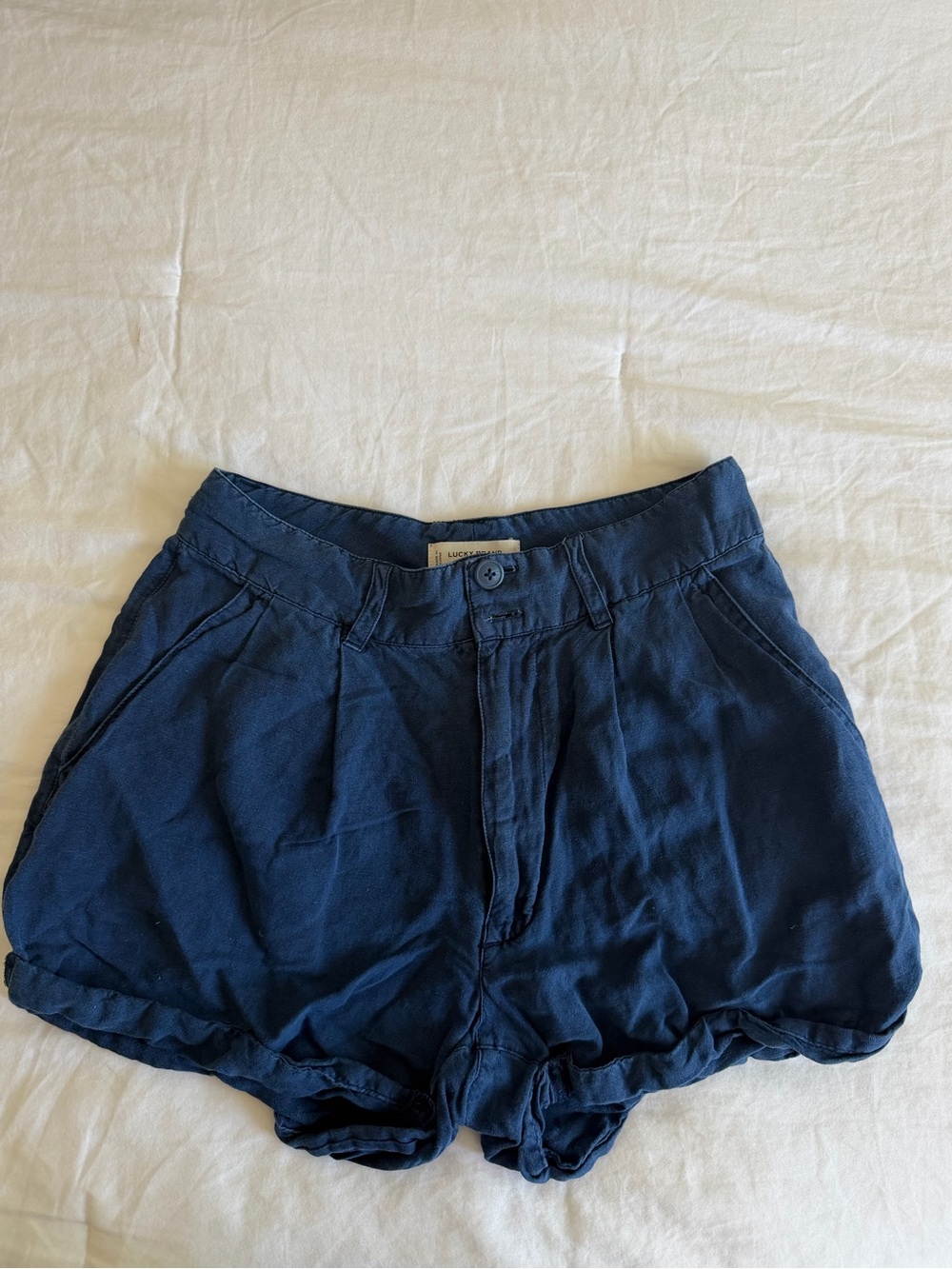 Lucky Brand Marine Blue Relaxed Linen-Blend Shorts